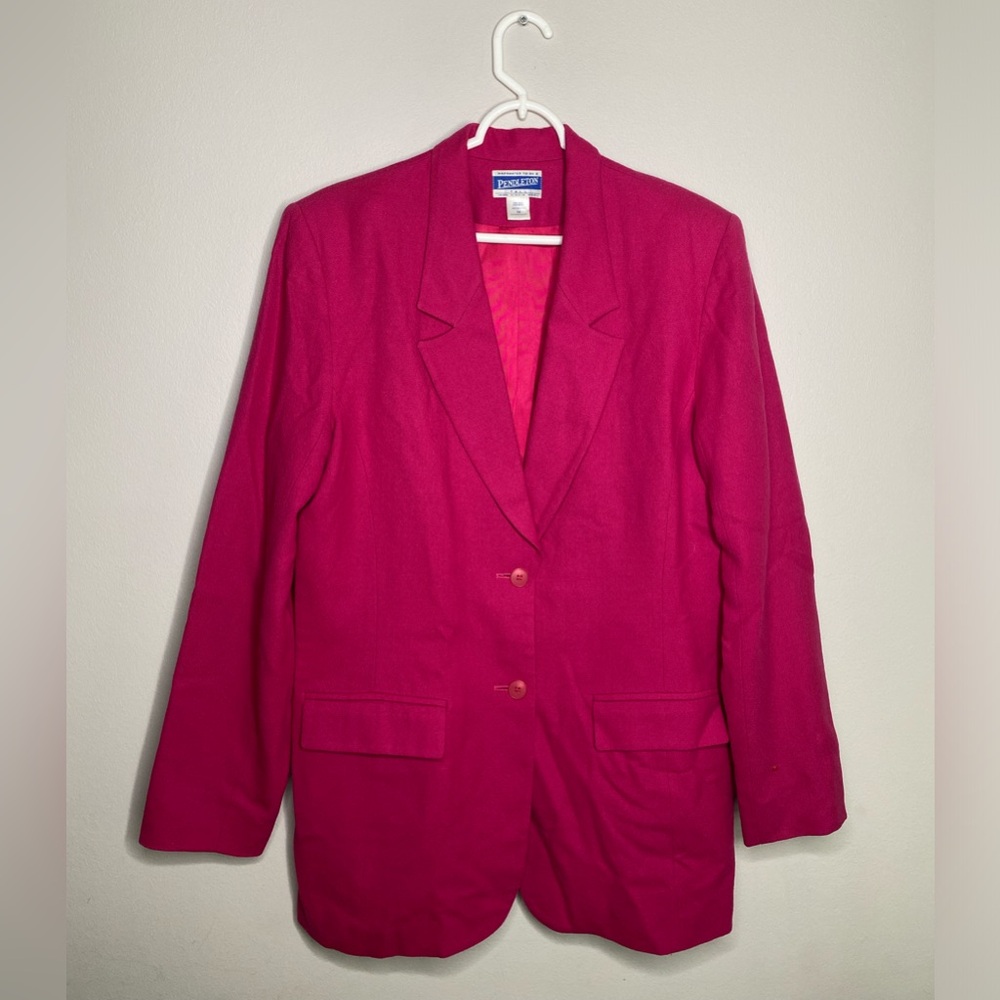 Pendleton pink 100% virgin wool suit jacket blazer VTG lined 2 button size 14